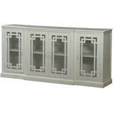 Blanc Indian Solid Wood Glass Pane Door Extra Long Buffet Sideboard